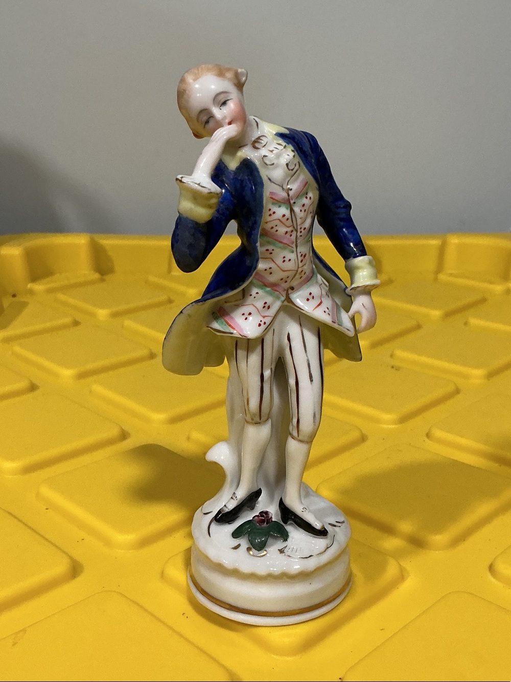 Vintage Porcelain Figurine Gentleman in Blue Jacket Japan